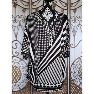 Liz Claiborne Womens Size XL Polyester White Black Geometric Design